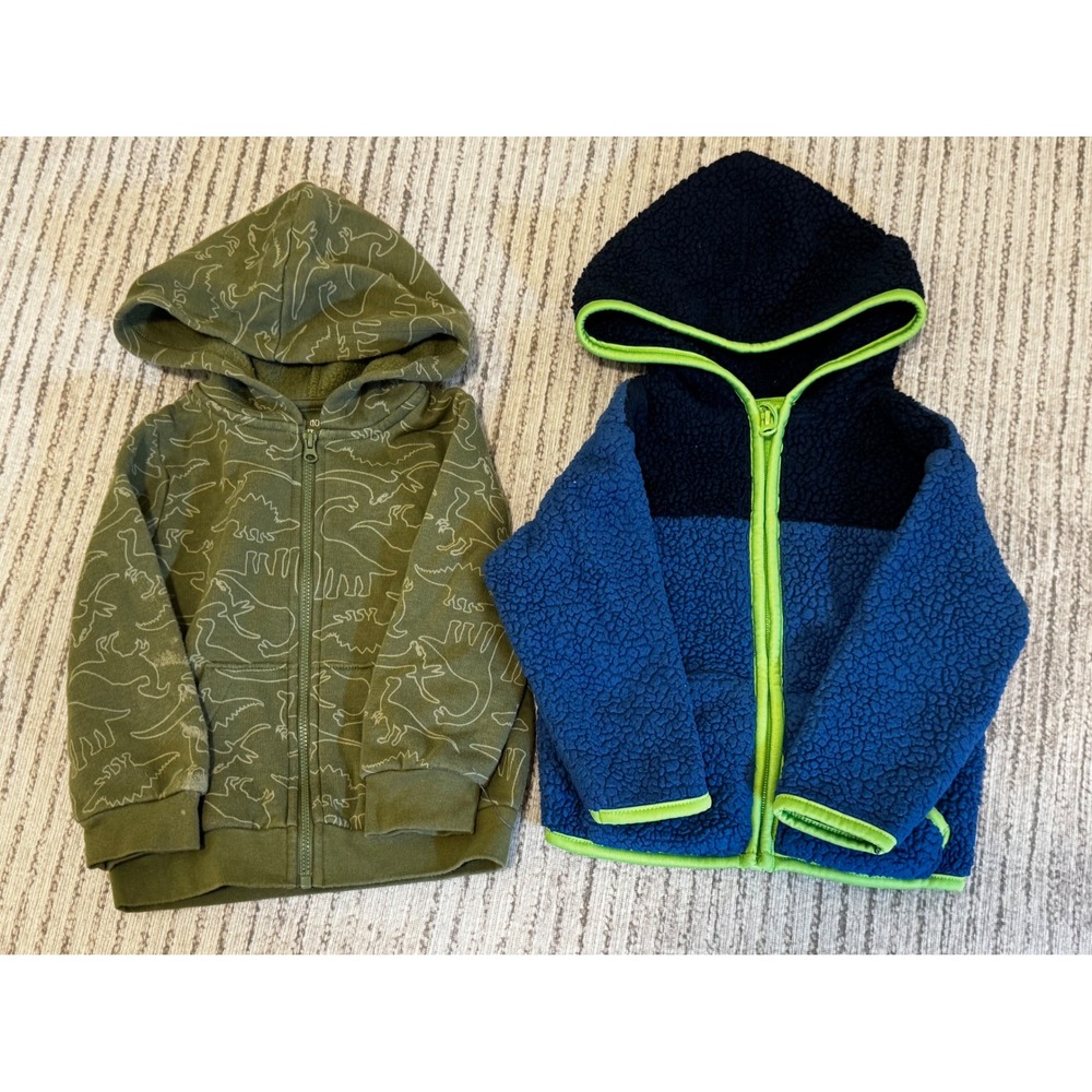 Lot of 2 Toddler Boys 2T Hoodies Members Mark Sherpa & Okie Dokie Dinosaur Zip